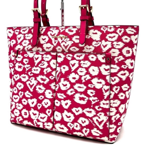Michael Kors Jet Set Medium Pocket Tote Bag Electric Pink Multi - Picture 1 of 11